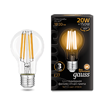Лампа Gauss Filament А60 20W 1800lm 2700К Е27 LED 1/10/40 Лампа Gauss Filament А60 20W 1800lm 2700К Е27 LED 1/10/40