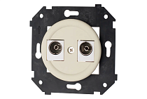 Розетка телевизионная двойная, оконечная (скрытый монтаж), Слоновая кость матовый Bironi