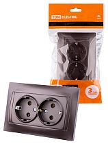 Розетка двойная 2П+З 16А 250В шоколад "Лама"  TDM