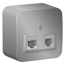 Blanca открытая установка с  изолированной пластиной Алюминий Розетка RJ11+RJ45 кат.5e Systeme Electric (Schneider Electric)