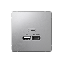 ArtGallery Алюминий USB Розетка A + тип-C 45Вт высокоскор.заряд. QC, PD, механизм Systeme Electric (Schneider Electric) ArtGallery Алюминий USB Розетка A + тип-C 45Вт высокоскор.заряд. QC, PD, механизм Systeme Electric (Schneider Electric)
