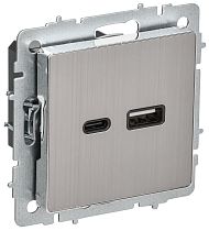 BRITE Розетка USB A+C 18Вт РЮ11-1-БрГН металл хром/никель IEK