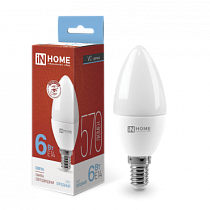Лампа светодиодная LED-СВЕЧА-VC 6Вт 230В Е14 6500К 570Лм IN HOME Лампа светодиодная LED-СВЕЧА-VC 6Вт 230В Е14 6500К 570Лм IN HOME