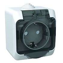 ЭТЮД открытая установка Белый Розетка одинарная с заземлением с крышкой, со шторками IP44 Systeme Electric (Schneider Electric)