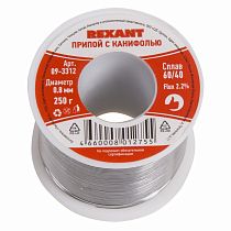 Припой с канифолью, 250г, Ø0,8мм, (олово 60%, свинец 40%), катушка REXANT
