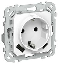 FLITE Розетка 1-местная с заземлением с защитными шторками 16А с USB A+C 20Вт безвинтовое крепление РСЮшс11-1-ФлБ белый IEK