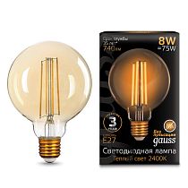 Лампа светодиодная Gauss Filament G95 E27 8Вт Golden 740lm 2400К Лампа светодиодная Gauss Filament G95 E27 8Вт Golden 740lm 2400К