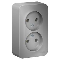 Blanca открытая установка без пластины Алюминий Розетка 2 постовая без заземления, 16А Systeme Electric (Schneider Electric)