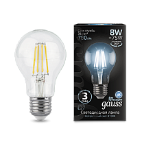 Лампа светодиодная Gauss Filament A60 E27 8Вт 780lm 4100К