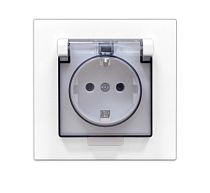 Розетка одноместная с прозрачной крышкой UNIVERSALсерия "Афина"с заземлением, скрытой установки, 16А, 220В, белая (еврослот)