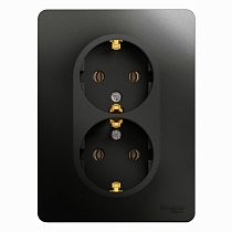 Glossa Антрацит Розетка 2 постовая с заземлением, 16А (в сборе с рамкой) Systeme Electric (Schneider Electric)