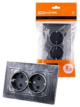 Розетка двойная 2П+З 16А 250В старинное серебро "Лама"  TDM