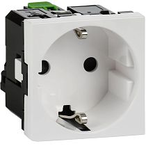 Розетка с заземляющим контактом защитной шторкой и безвинтовым зажимом (2 модуля) белая