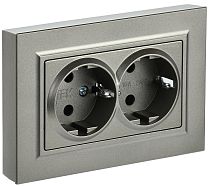BRITE Розетка 2-местная с заземлением без защитных шторок 16А в сборе РС12-3-БрШ шампань  IEK