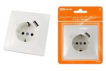Розетка 2П+З с защ. шт. 16А 250В + USB порт 2,1А 5В белая "Таймыр"  TDM
