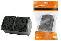 Розетка двойная 2П+3 открытой установки IP54 16А с прозрачной крышкой серая "Селигер"  TDM