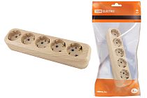 Колодка розеточная 5 гнезд 2П+3 16А 250В "Эко" (сосна)  TDM