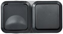 TORS Блок розетка + выключатель горизонтальный 16А IP55 TS142 графит  IEK