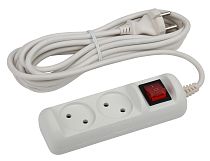 Удлинитель электрический ЭРА без заземления с выключателем 2 розетки 3м ПВС 2x1 10А, Белый, U-2s-3m-