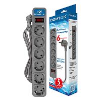 Фильтр-удлинитель "DOMTOK" 6гн., ПВС 3*1, 10А/2,2кВт серый с/з 5м