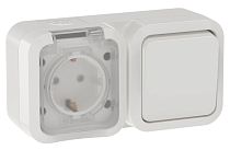TORS Блок розетка + выключатель горизонтальный 16А IP55 TS342 белый IEK