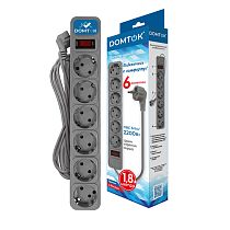 Фильтр-удлинитель "DOMTOK" 6гн., ПВС 3*1, 10А/2,2кВт серый с/з 1,8м