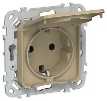 FLITE Розетка с заземлением с защитными шторками и крышкой безвинтовое крепление 16А IP44 РСшкр11-1-44-ФлХ хаки IEK