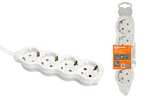 Удлинитель бытовой "Люкс" УЛ04 4 гнезда, 1,5м, с/з, с з/ш, ПВС 3х1мм2 16А/250В бело-серый  TDM