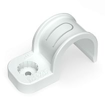 Крепеж-скоба пластиковая односторонняя для прямого монтажа белая в п/э д25 (50шт/450шт уп/кор) Промрукав