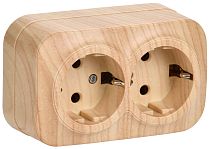 Розетка двухместная для открытой установки РС22-3-ХС с заземлением 16А GLORY сосна  IEK