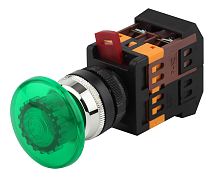 Кнопка ЭРА AELA22 "Грибок" зеленый d22мм неон/240В 1з+1р (10/400/3200)