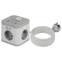 Удлинитель электрический ЭРА CUBE-3es-1,5m-4USB-W куб с заземлением с выключателем 3 розетки+4xUSBA+C 1,5м 16А белый
