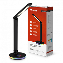 Светильник настольный светодиодный PLUS ССО-16Ч 12Вт 600Лм RGB, сенсор, USB разъем, адаптер ЧЕРНЫЙ IN HOME Светильник настольный светодиодный PLUS ССО-16Ч 12Вт 600Лм RGB, сенсор, USB разъем, адаптер ЧЕРНЫЙ IN HOME