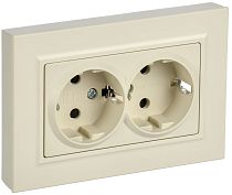 BRITE Розетка 2-местная с заземлением с защитными шторками плоская 16А в сборе РСшПл12-3-БрКр бежевый IEK