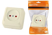 Розетка 2П открытой установки с з/ш IP20 10А, слоновая кость "Ладога"  TDM