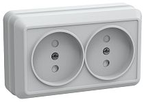 РСш22-2-ОБ Розетка 2местная без заземления с защитными шторками10А открытое устройство ОКТАВА (белый) IEK