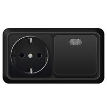 "Олимп" Блок Выкл. 1 кл.с подсветкой + розетка с/з горизонт. черн.