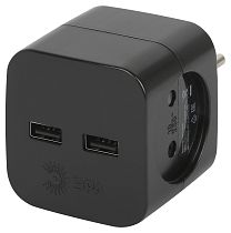 Разветвитель электрический ЭРА SP-2-USB-B на 2 розетки 220V + 2xUSB 2400mA без заземления 10А (черный)