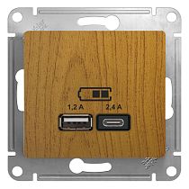 Glossa Дерево USB Розетка A+С, 5В/2,4А, 2х5В/1,2 А Systeme Electric (Schneider Electric)