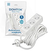 Удлинитель быт. "DOMTOK" 3гн., ПВС 2*1, 2,2кВт, б/з 5м