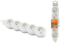Удлинитель бытовой  "Люкс" УЛ5 5 гнезд, 5м, б/з, с з/ш, ПВС 2х0,75 мм2  10А/250В бело-серый  TDM