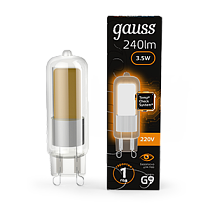 Лампа светодиодная Gauss G9 AC220-240V 3,5Вт 240lm 3000K Glass Лампа светодиодная Gauss G9 AC220-240V 3,5Вт 240lm 3000K Glass