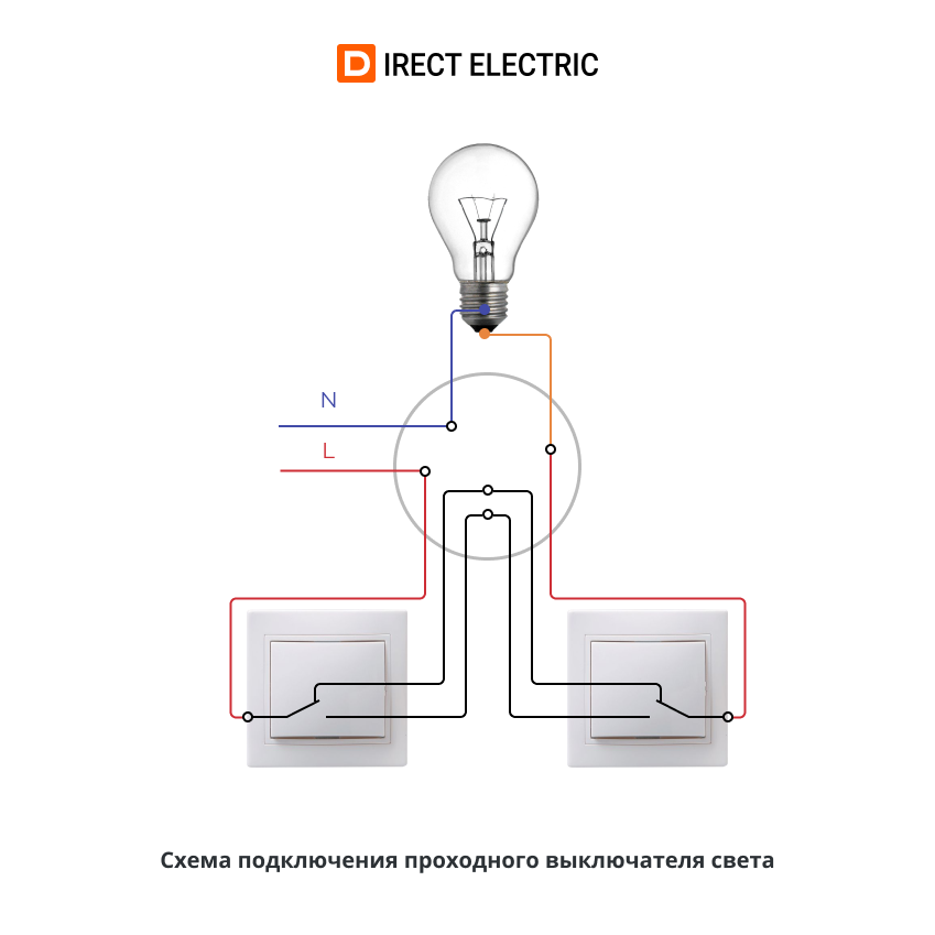 Схема подключения проходного выключателя света Схема подключения проходного выключателя света