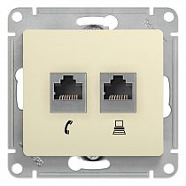 Glossa Бежевый Розетка двойная RJ11+RJ45, категория 5E Systeme Electric (Schneider Electric) Glossa Бежевый Розетка двойная RJ11+RJ45, категория 5E Systeme Electric (Schneider Electric)